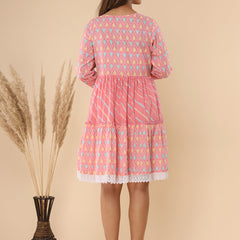 Cotton Printed Pink Floral Dress