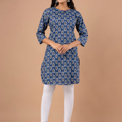 Women Printed Navy Blue Kurti