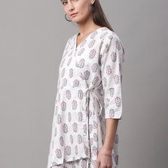 Women White Cotton Printed Short Kurti
