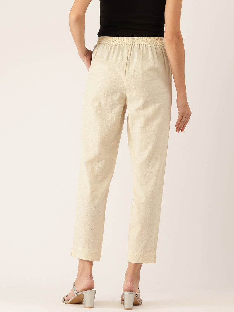 Cotton Pants - Double Pockets, Adjustable Waist, and Ankle-Length Fit
