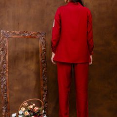Maroon Women's Embroidered Co-ord Set - Viscose Fabric Full Sleeve Shirt and Pant