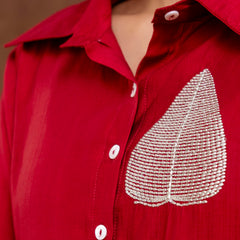 Maroon Women's Embroidered Co-ord Set - Viscose Fabric Full Sleeve Shirt and Pant