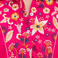 Pink Women's Embroidered Co-ord Set - Viscose Fabric Full Sleeve Shirt and Pant