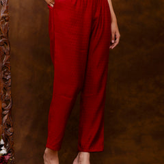 Maroon Women's Embroidered Co-ord Set - Viscose Fabric Full Sleeve Shirt and Pant