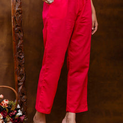 Red Women's Embroidered Co-ord Set - Viscose Fabric Full Sleeve Shirt and Pant