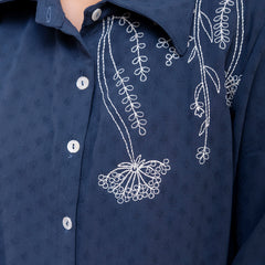 Blue Women's Embroidered Co-ord Set - Viscose Fabric Full Sleeve Shirt and Pant