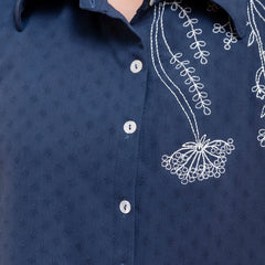 Blue Women's Embroidered Co-ord Set - Viscose Fabric Full Sleeve Shirt and Pant