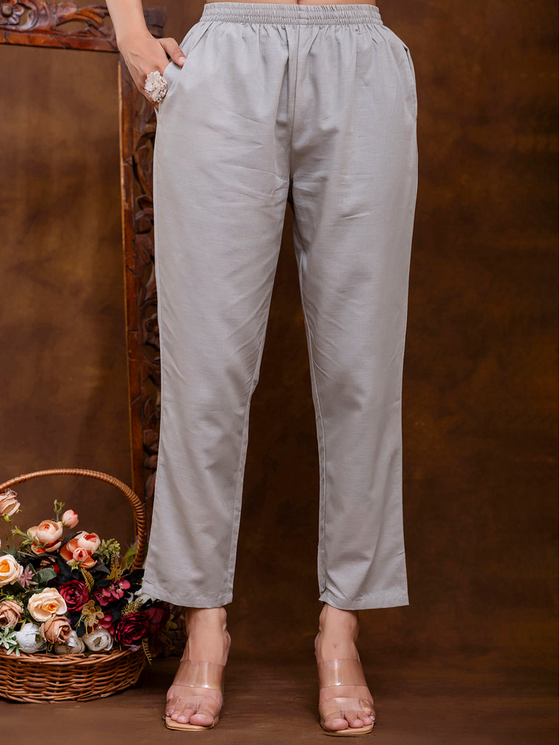 Grey Women's Embroidered Co-ord Set - Viscose Fabric Full Sleeve Short Kurta and Pant