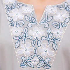 Grey Women's Embroidered Co-ord Set - Viscose Fabric Full Sleeve Short Kurta and Pant