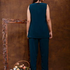 Dark Blue Women's Embroidered Co-ord Set - Viscose Fabric Full Sleeve Shirt and Pant