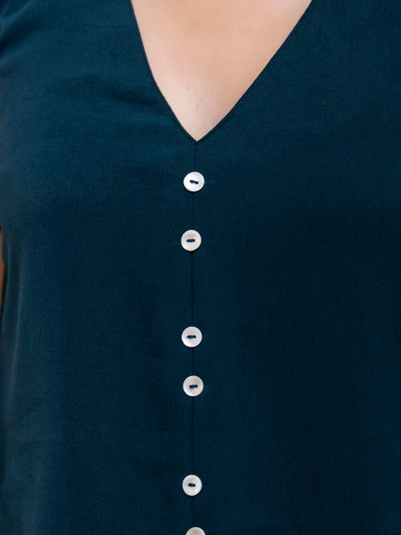 Dark Blue Women's Embroidered Co-ord Set - Viscose Fabric Full Sleeve Shirt and Pant