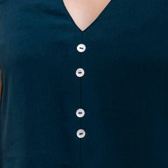 Dark Blue Women's Embroidered Co-ord Set - Viscose Fabric Full Sleeve Shirt and Pant