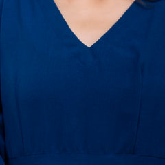 Dark Blue Women's Embroidered Co-ord Set - Viscose Fabric Full Sleeve Short Kurta and Pant