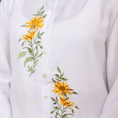 White Women's Embroidered Co-ord Set - Viscose Fabric Full Sleeve Shirt and Pant