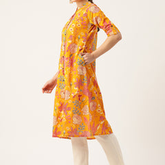 Elegant A-Line Long Kurta for Women - Mandarin Collar with Button Detailing