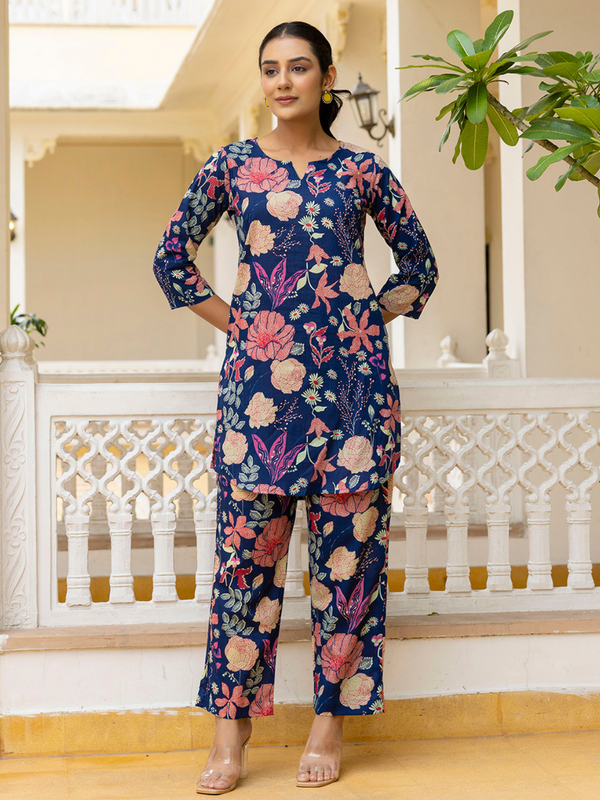 Blue Breezy Printed Cotton Co-Ord Set for Comfortable All-Day Wear