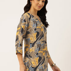 3/4 Sleeve Round Neck Vcut top Multi1 Colour