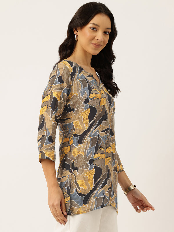 3/4 Sleeve Round Neck Vcut top Multi1 Colour