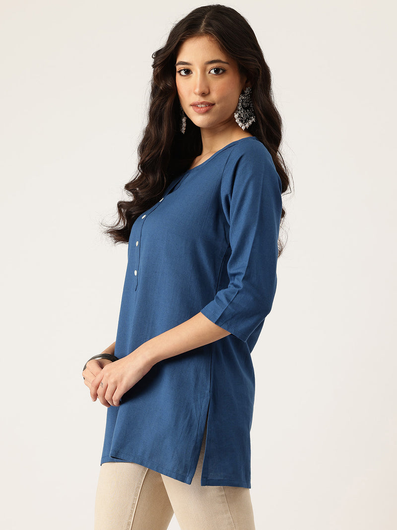 Elegant Short Kurti for Women –Button Detailing & 3/4 Sleeves | Round Neck |