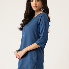 Elegant Short Kurti for Women –Button Detailing & 3/4 Sleeves | Round Neck |