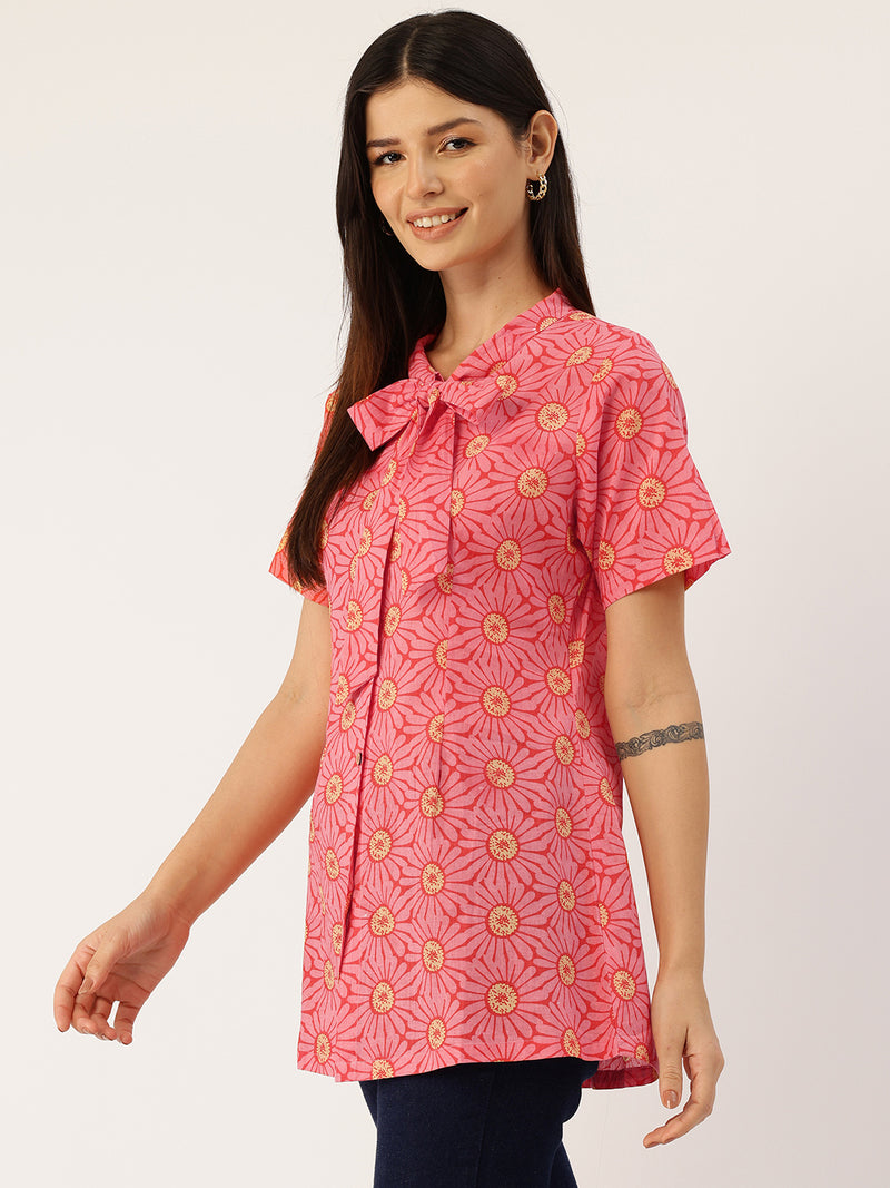 Elegant Bow Collar Cotton Shirt for Women - Stylish & Comfortable