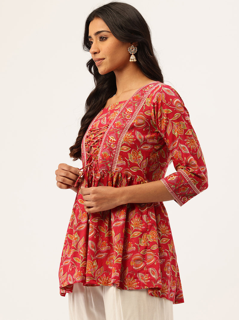 Princess Cut Top for Women - 3/4 Sleeves with Front Drawstrings