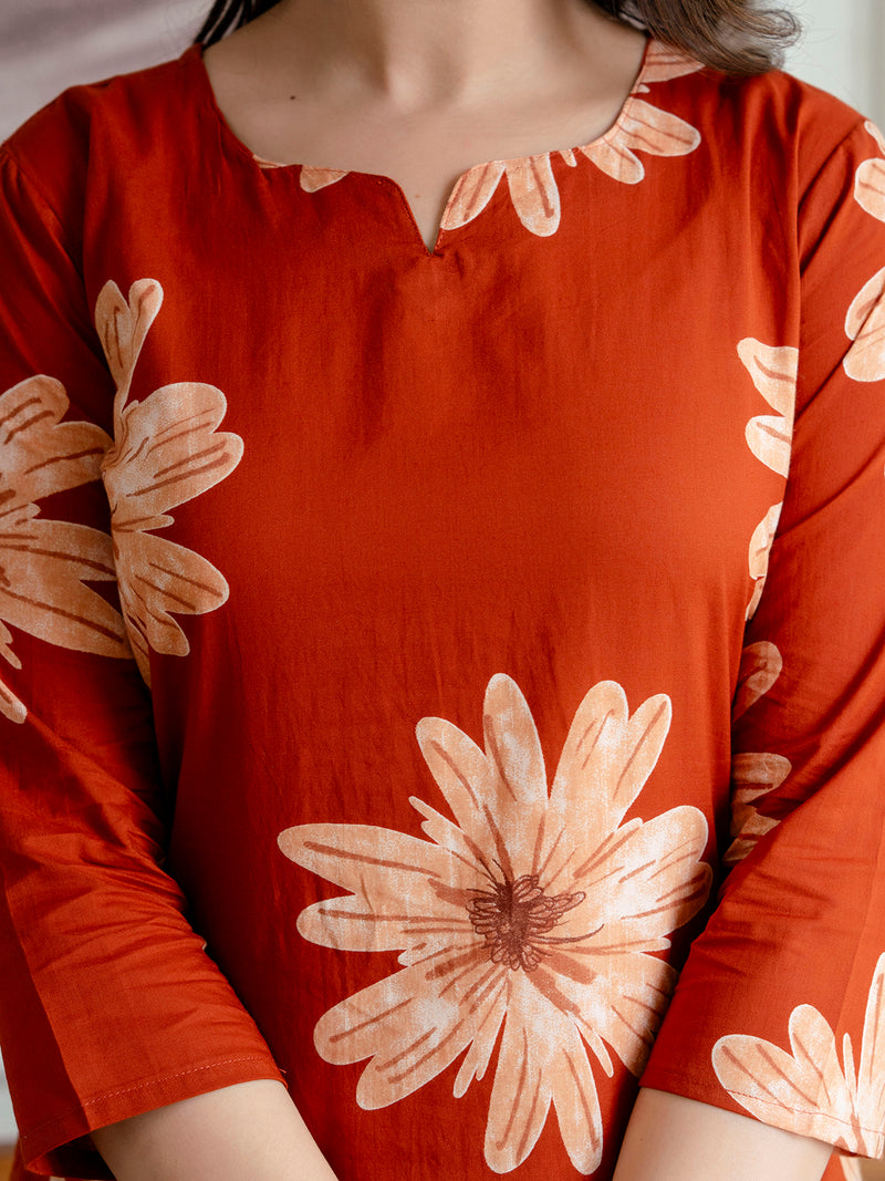 Printed Cotton Kurta Set with Ankle-Length Pants and Graceful Dupatta