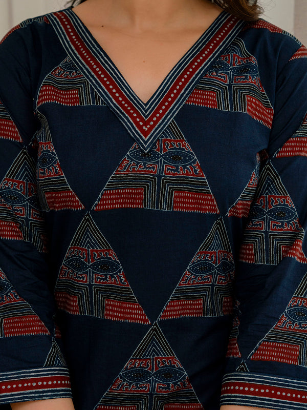 Bordered V-Neck 3-Piece Kurta Set with Ankle-Length Pants & Full-Length Dupatta (M–XXL)