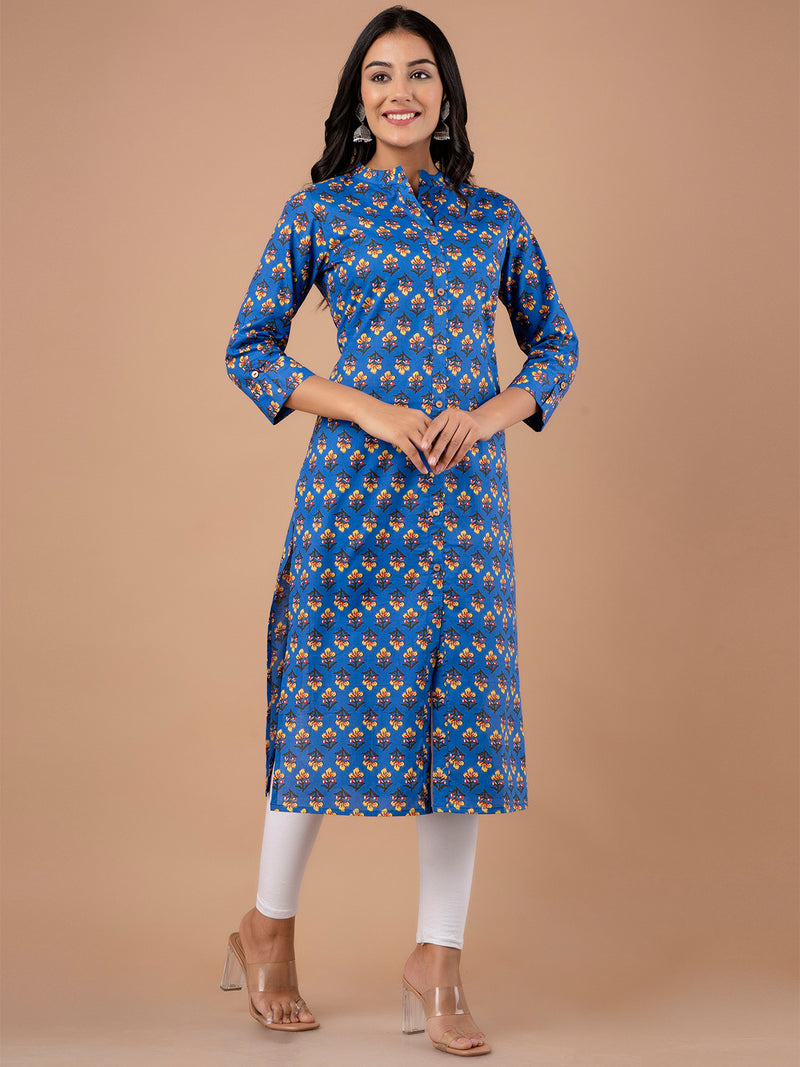 Feranoid Straight Knee Length Blue Colour Kurta For Women