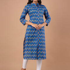 Feranoid Straight Knee Length Blue Colour Kurta For Women