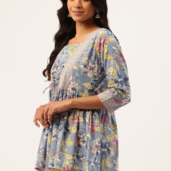 Princess Cut Top for Women - 3/4 Sleeves with Front Drawstrings