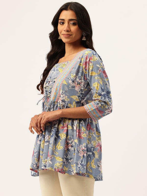 Princess Cut Top for Women - 3/4 Sleeves with Front Drawstrings