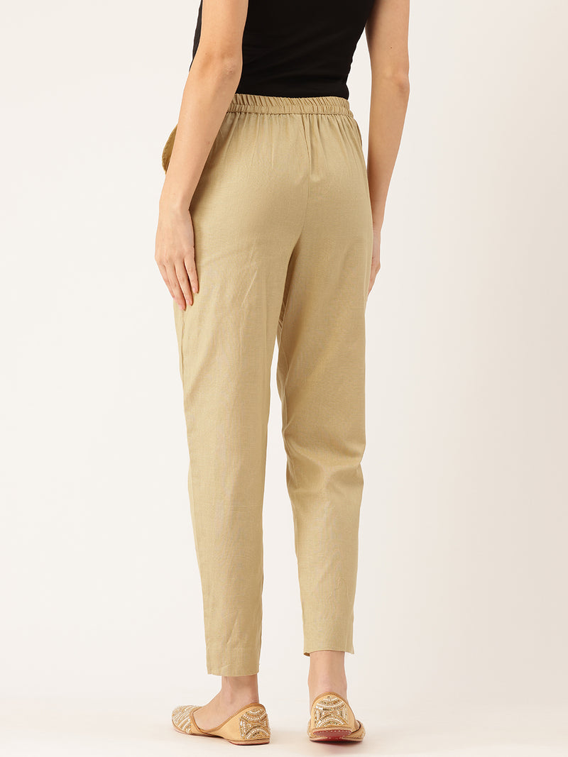 Cotton Pants - Double Pockets, Adjustable Waist, and Ankle-Length Fit