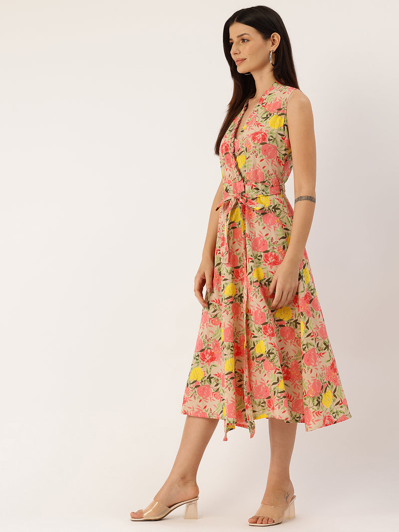 Floral Wrap Angrakha Dress – Lightweight Sleeveless Cotton Perfection