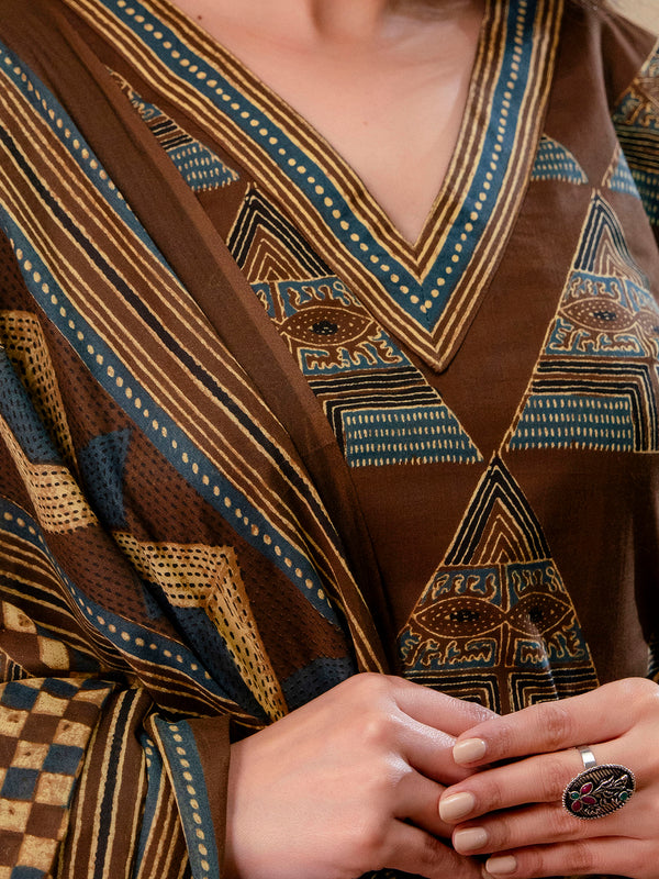 Bordered V-Neck 3-Piece Kurta Set with Ankle-Length Pants & Full-Length Dupatta (M–XXL)