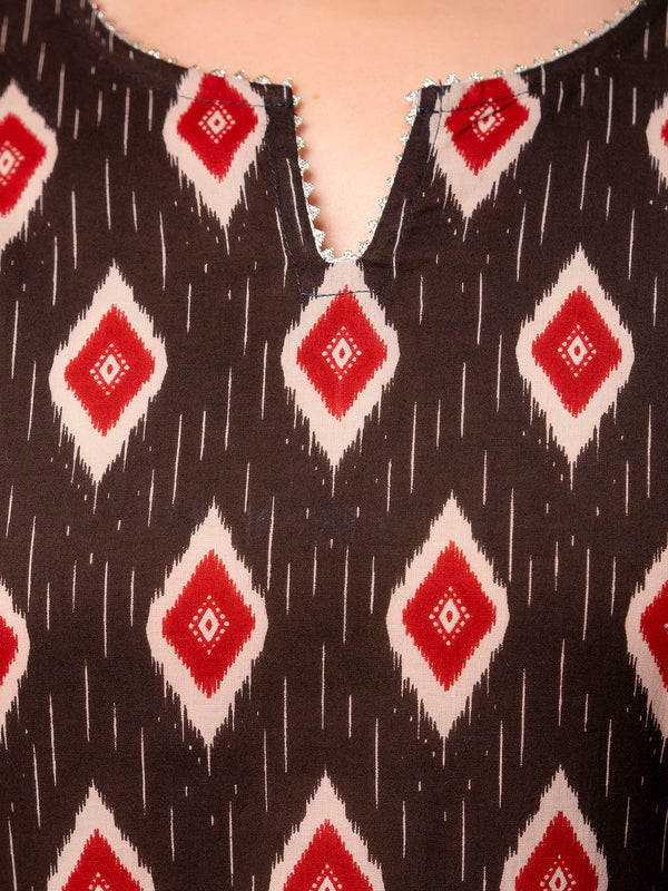 V-Neck Cotton 3-Piece Kurta Set with Printed Dupatta (M–XXL)