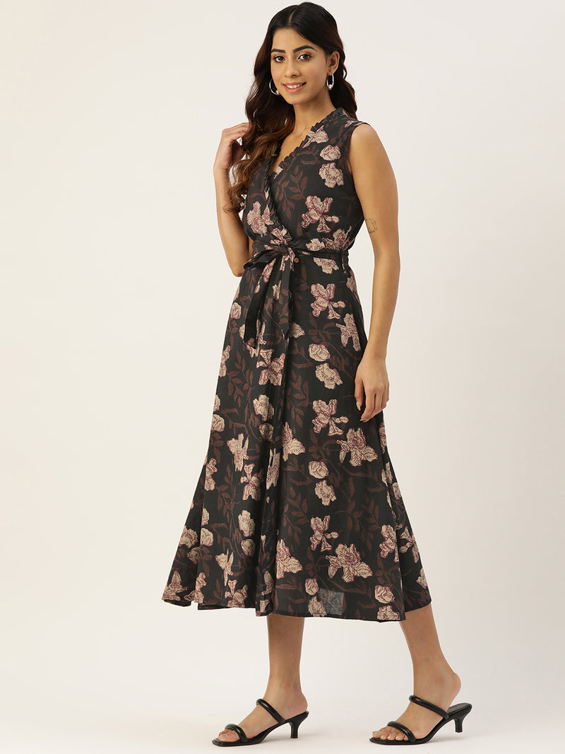 Floral Wrap Angrakha Dress – Lightweight Sleeveless Cotton Perfection