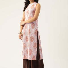 Women’s Pure Cotton Angrakha Kurti with Floral Print | 3/4 Sleeves | Adjustable Side Tie | Sizes S–XXL