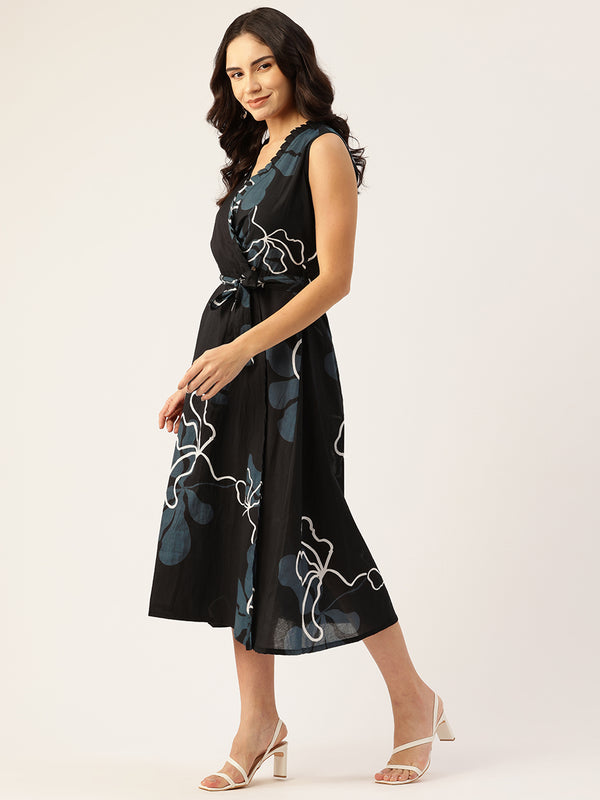 Floral Wrap Angrakha Dress – Lightweight Sleeveless Cotton Perfection
