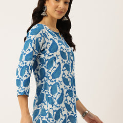 3/4 Sleeve Round Neck Vcut top Blue Colour