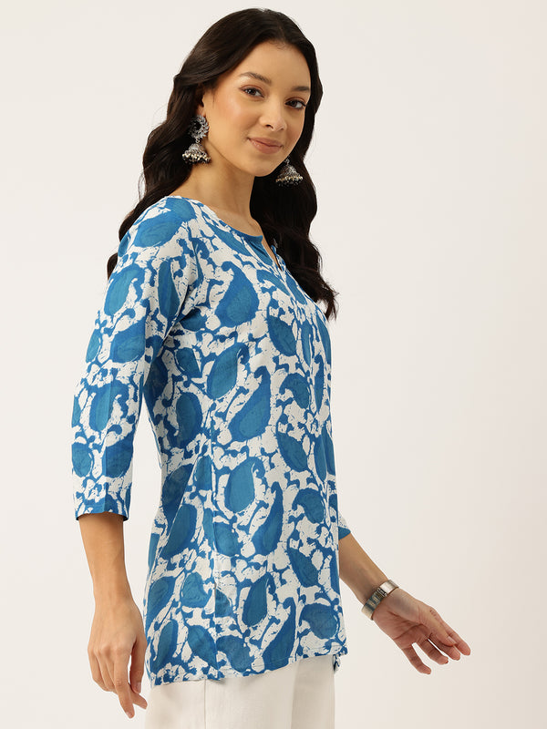 3/4 Sleeve Round Neck Vcut top Blue Colour