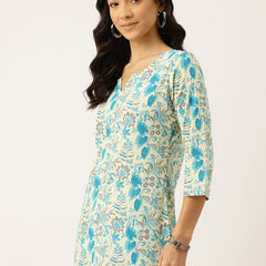 3/4 Sleeve Round Neck Vcut top Off-White Colour