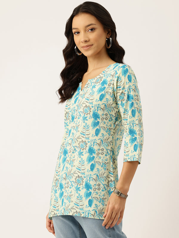 3/4 Sleeve Round Neck Vcut top Off-White Colour