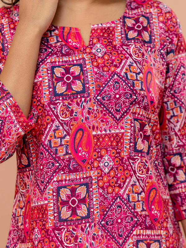 Elegant Printed Short Kurti – Soft Cotton, Everyday Style, Sizes S–XXL.