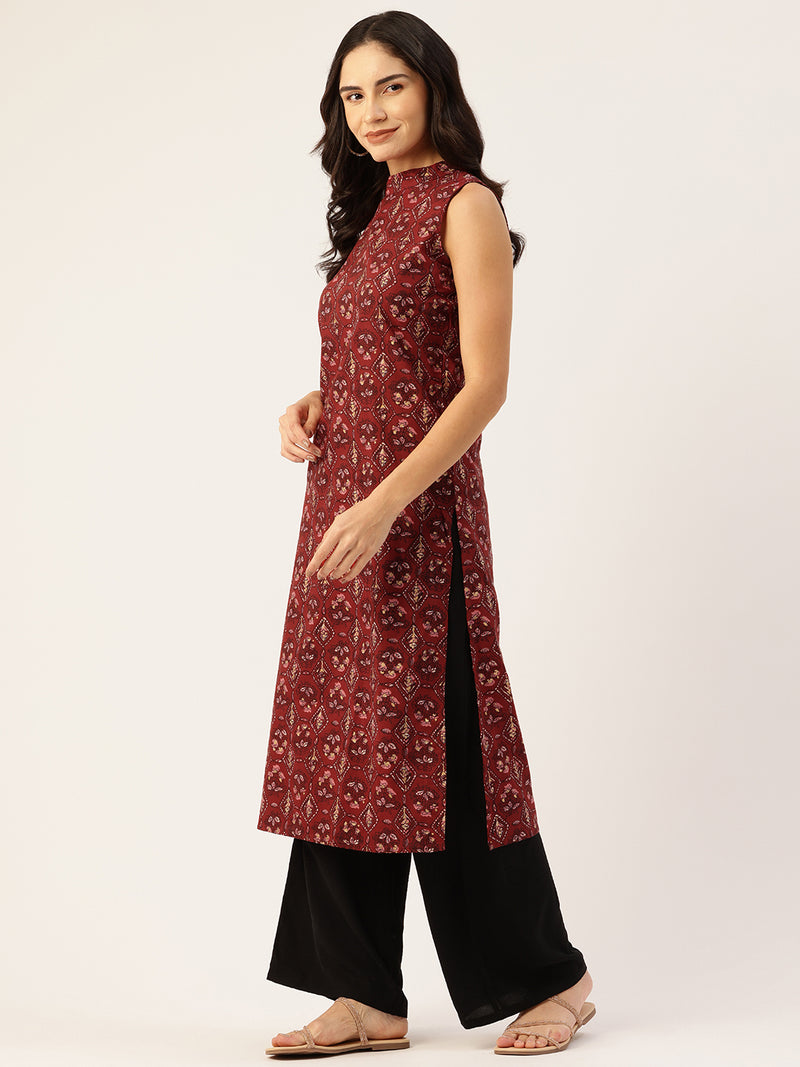 Women’s Pure Cotton Angrakha Kurti with Floral Print | 3/4 Sleeves | Adjustable Side Tie | Sizes S–XXL