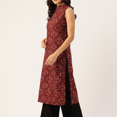 Women’s Pure Cotton Angrakha Kurti with Floral Print | 3/4 Sleeves | Adjustable Side Tie | Sizes S–XXL