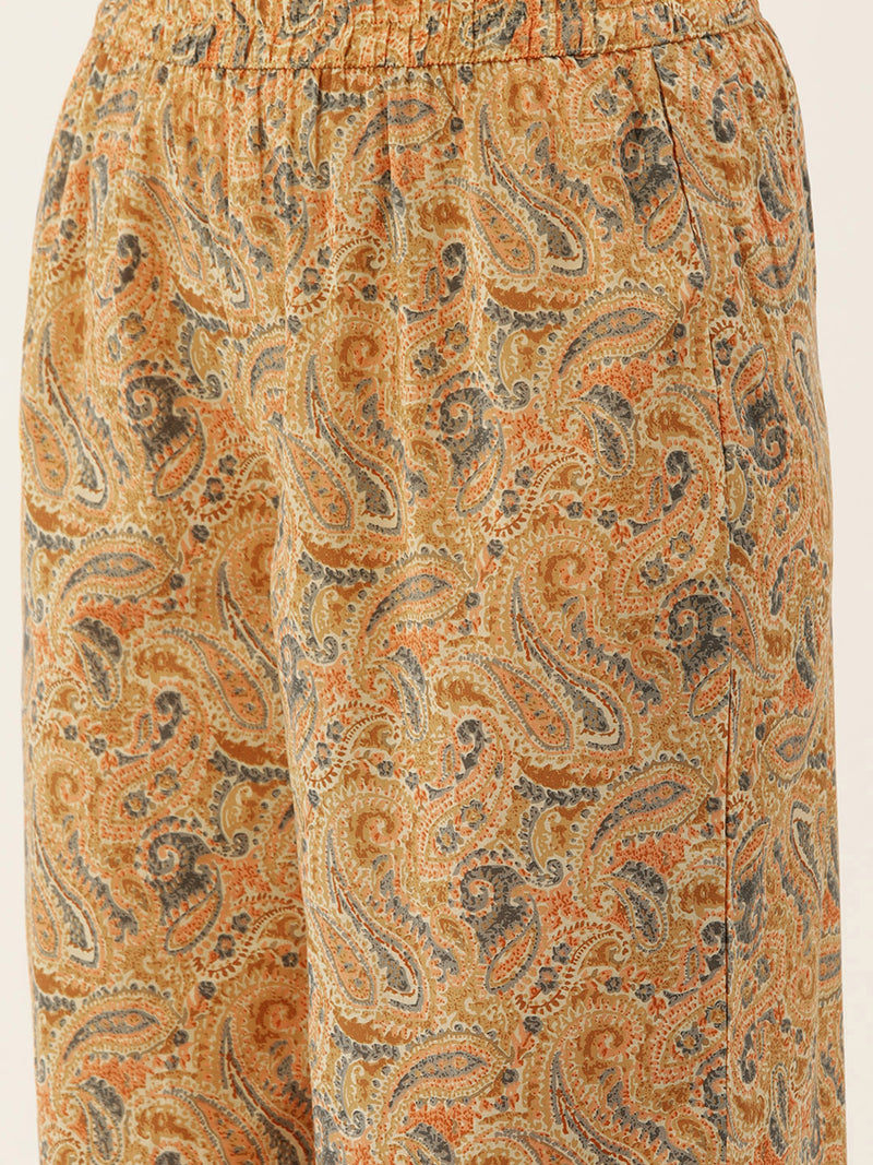 Multicolor Elegant Collared Co-Ord Set with Frill Detail & Elasticated Pants