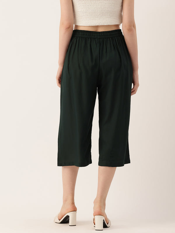 Women's Culottes | Calf-Length Pants with Double Pockets & Elastic Waistband