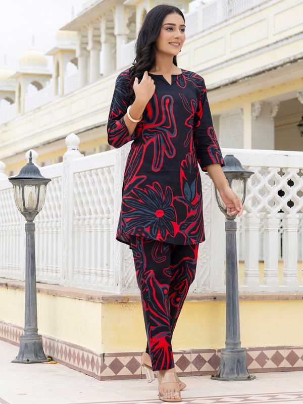 Black Breezy Printed Cotton Co-Ord Set for Comfortable All-Day Wear