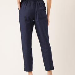 Women's Cotton Pants - Double Pockets, Adjustable Waist, and Ankle-Length Fit